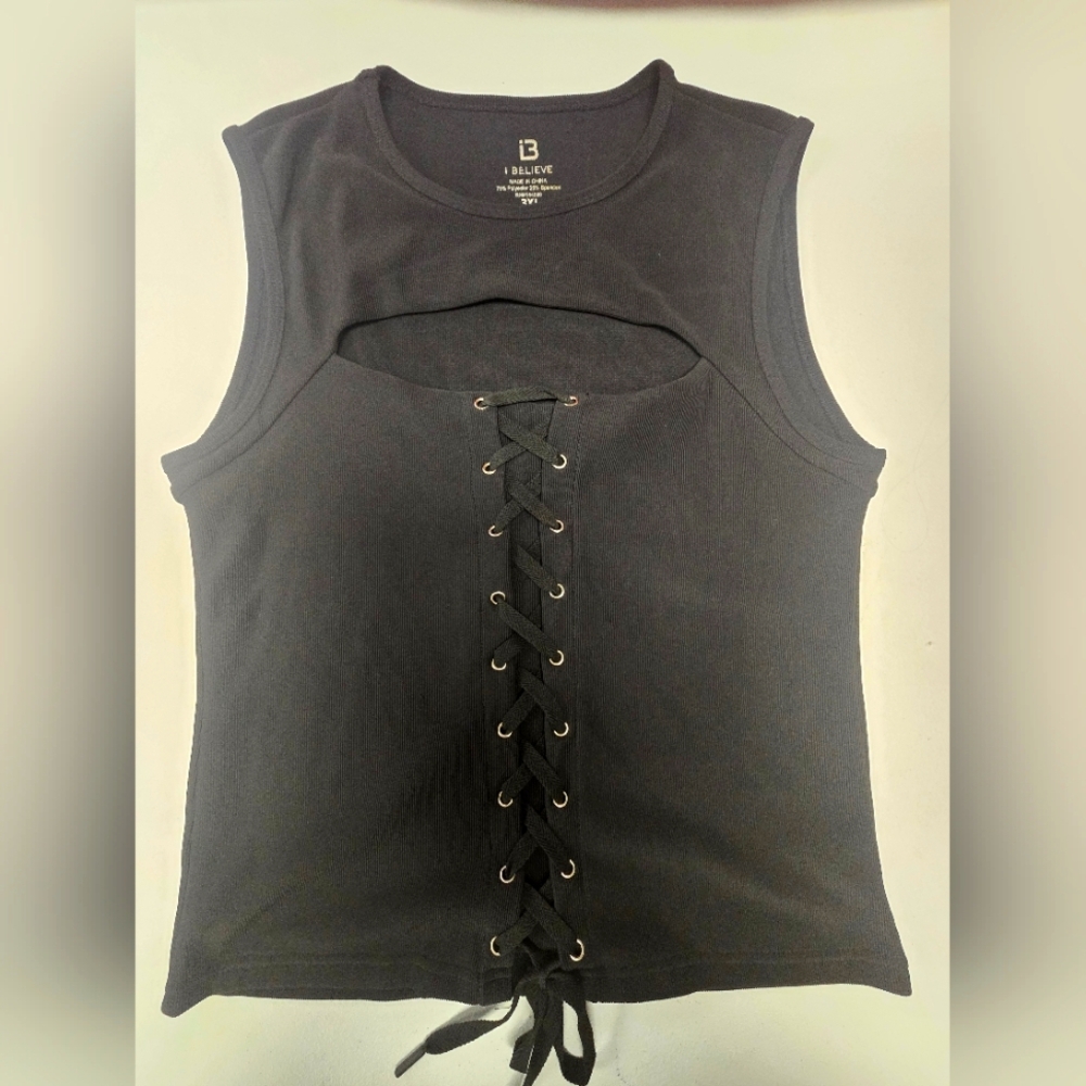 Black Lace-Up Women's Top
